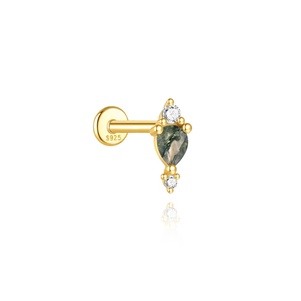 ✨ Moss Agate Stud Earrings – 925 Sterling Silver, Dainty 💎