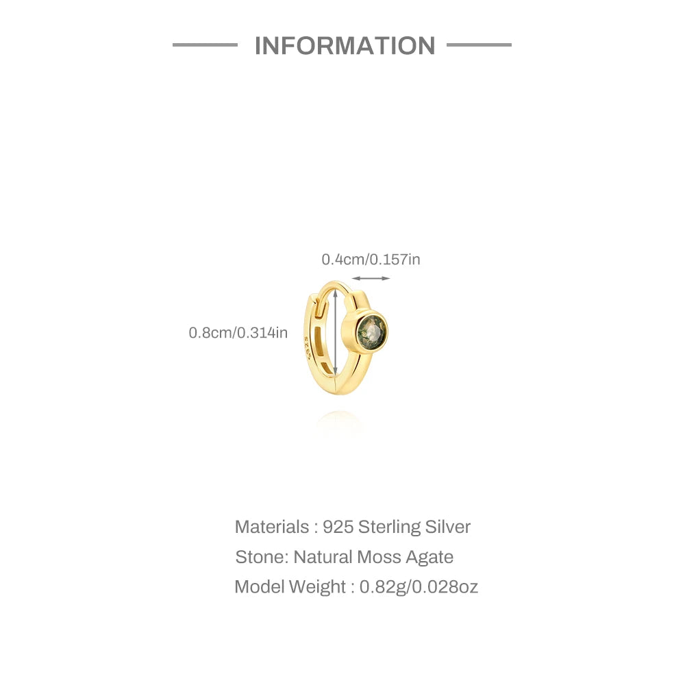 ✨ Moss Agate Stud Earrings – 925 Sterling Silver, Dainty 💎