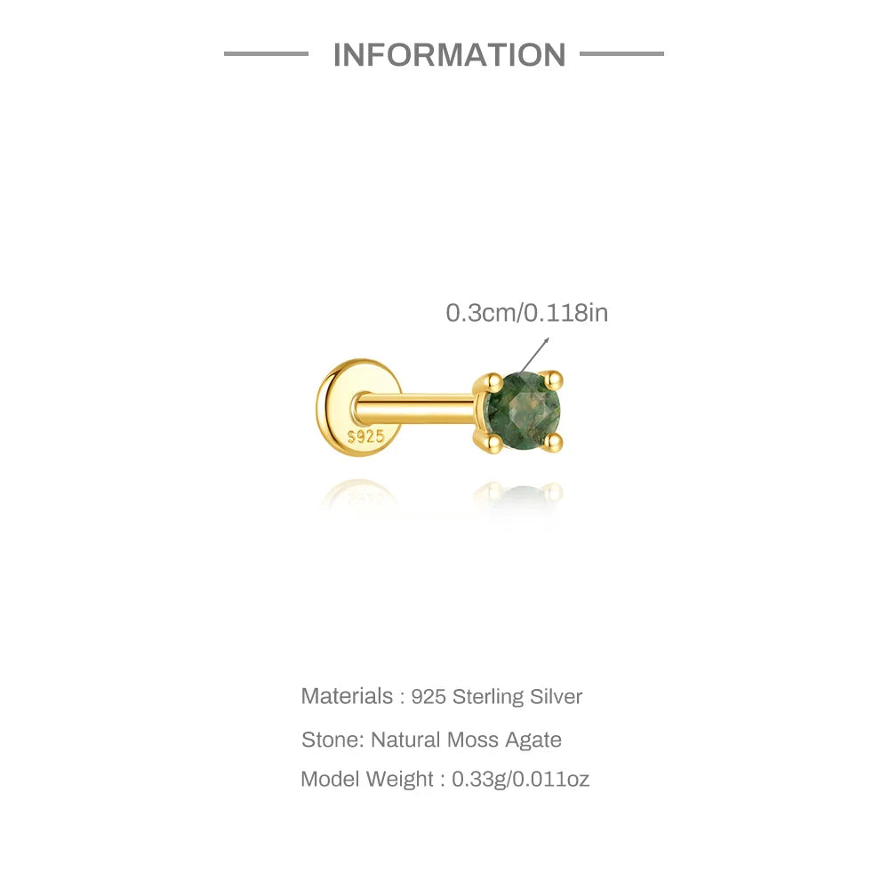✨ Moss Agate Stud Earrings – 925 Sterling Silver, Dainty 💎
