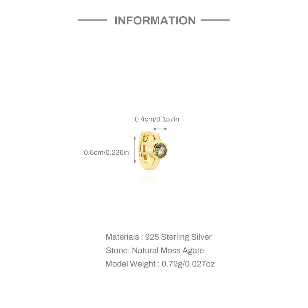 ✨ Moss Agate Stud Earrings – 925 Sterling Silver, Dainty 💎