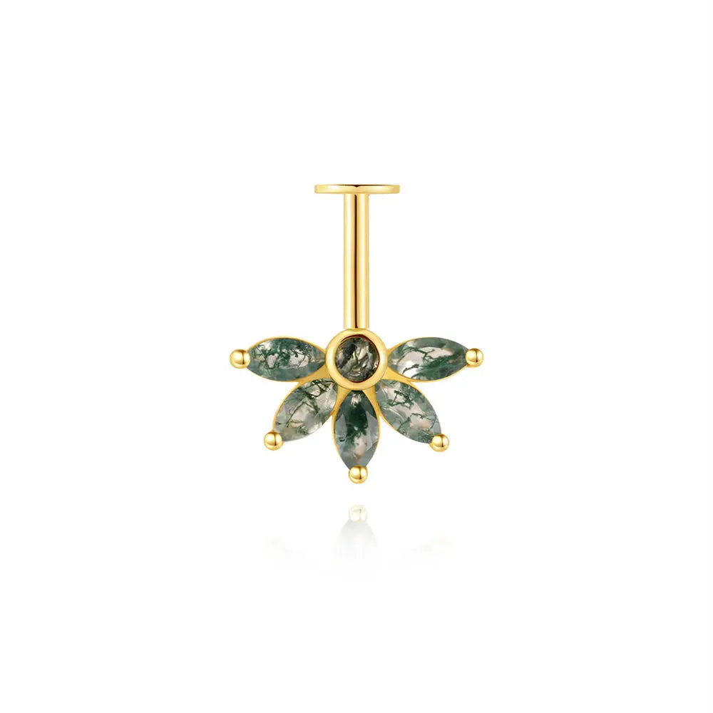 ✨ Moss Agate Stud Earrings – 925 Sterling Silver, Dainty 💎