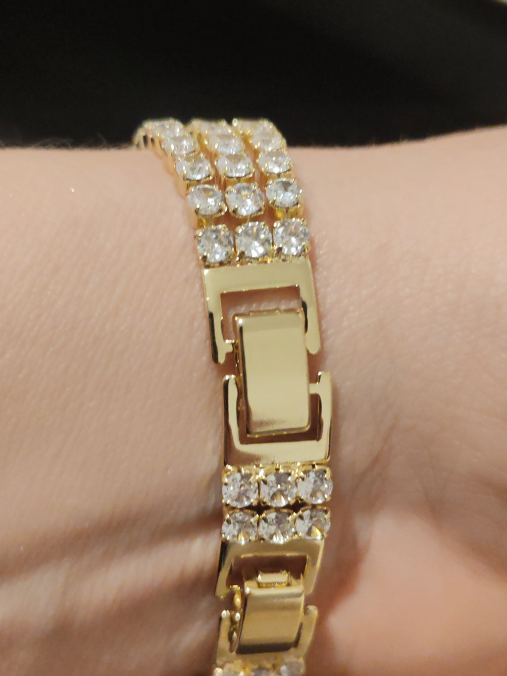 3-Row Gold Plated Tennis Bracelet Hypoallergenic Adjustable