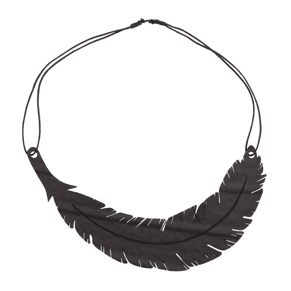 Angel Upcycled Inner Tube Feather Necklace-4