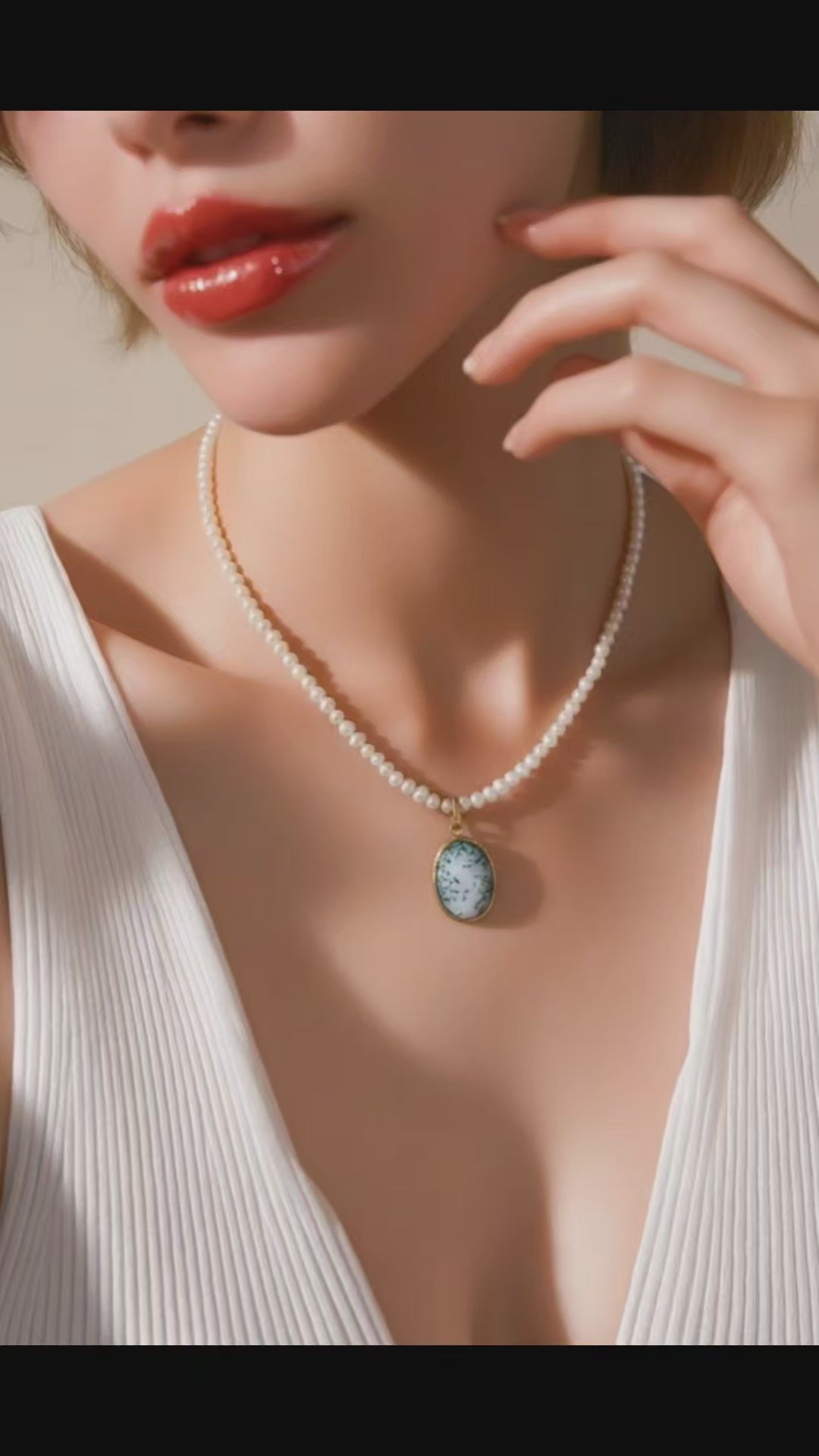 Dendritic Agate & Freshwater Pearl Necklace