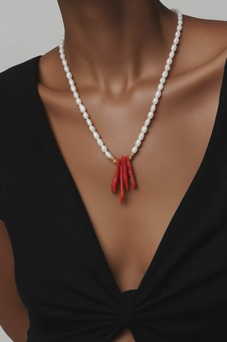 Pearl Necklace with Natural Coral