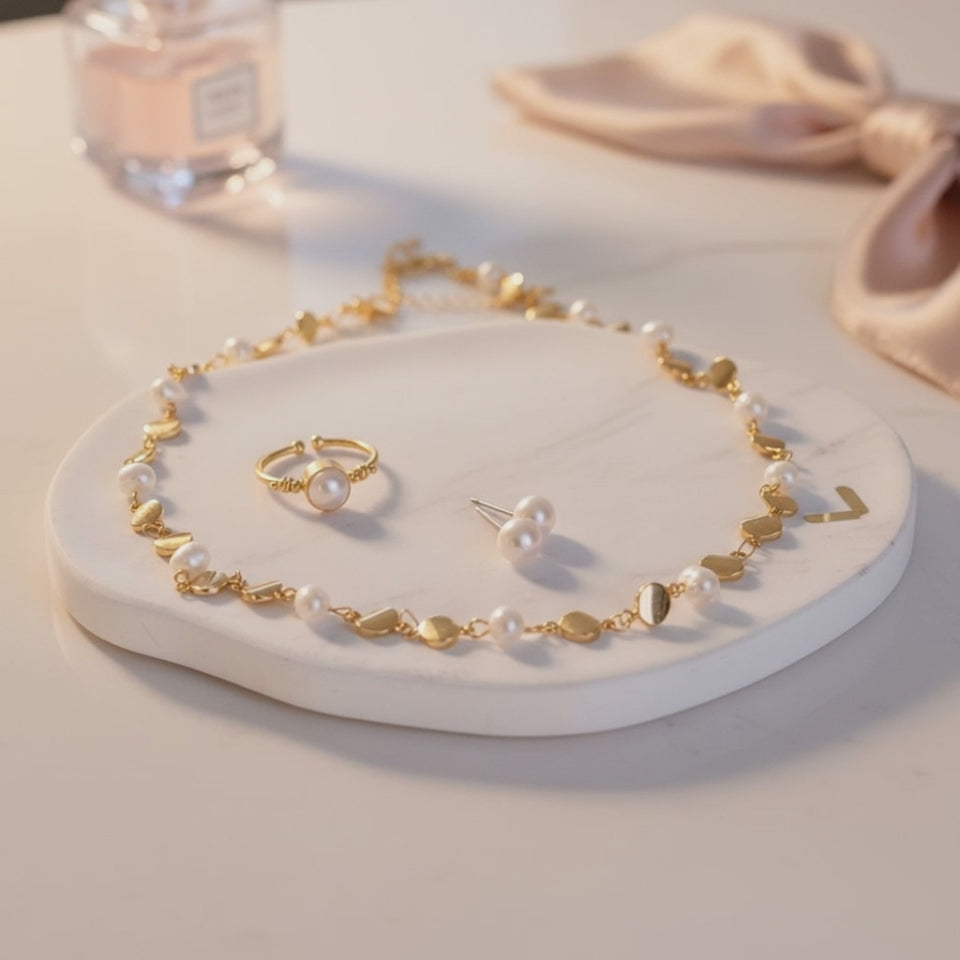 Genuine Freshwater Pearl Jewelry Set – 18K Gold Plated