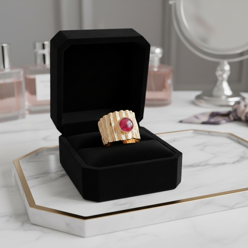 Raw Raspberry Ruby Ring - Adjustable Gold Plated ❤️🖤