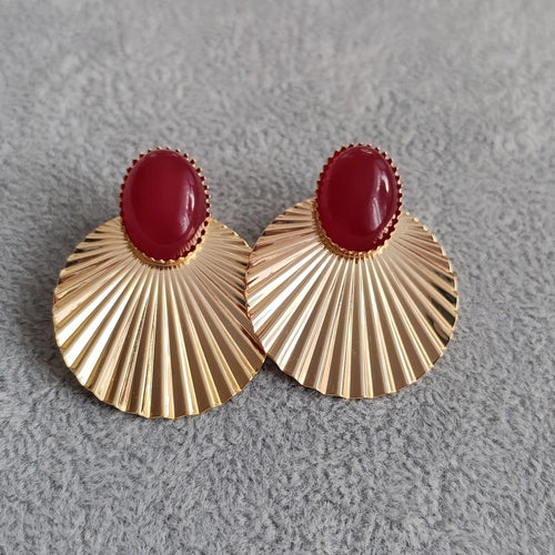 Gold Carnelian Fan Earrings: 14k Plated Statement Studs
