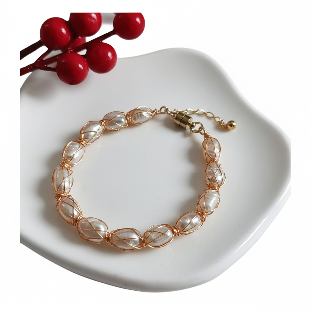 Gold-Plated Pearl Bracelet – Handmade Elegant Jewelry
