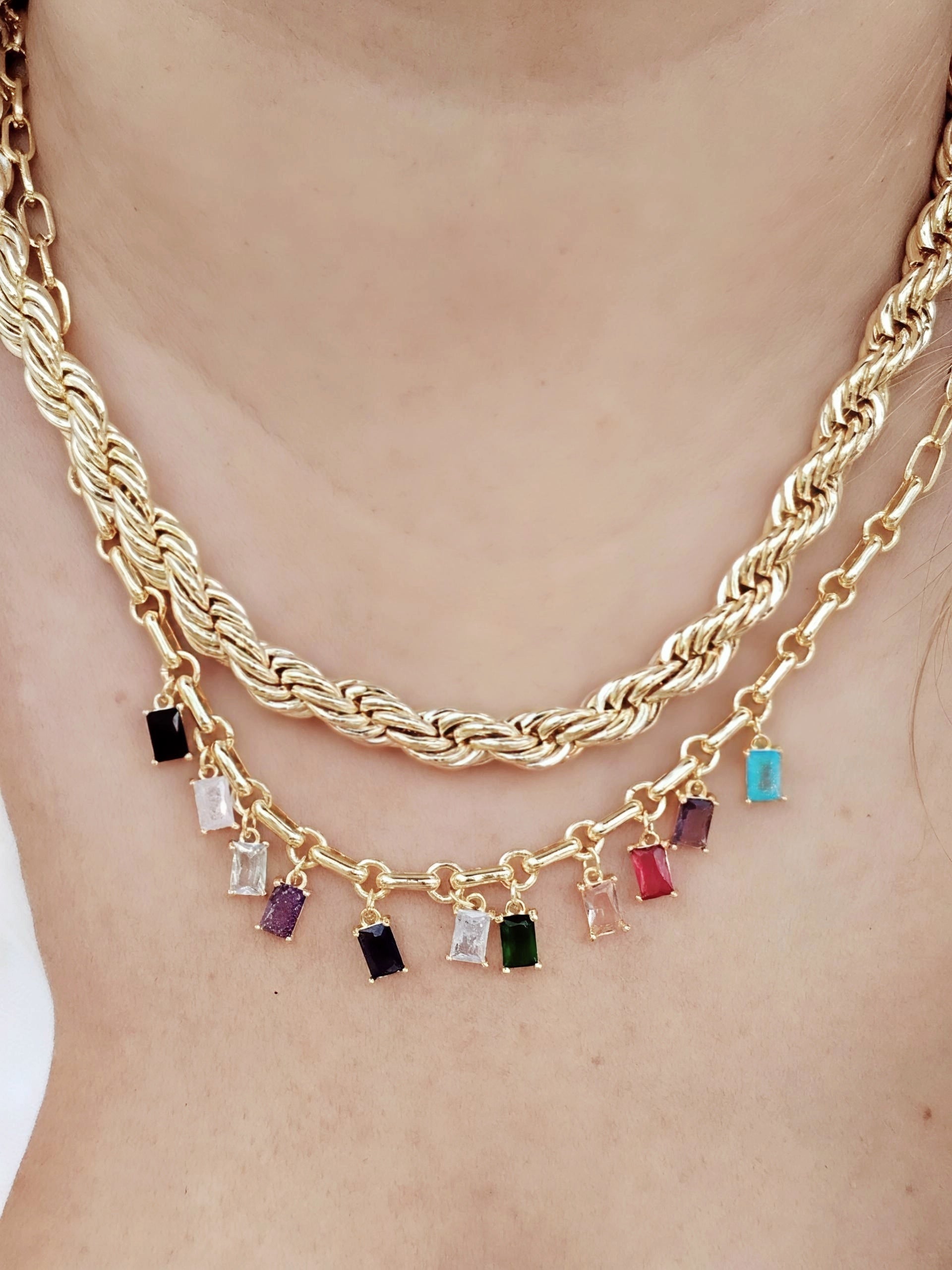 ✨ 14K Gold-Plated Necklace with Colorful Cubic Zirconia ✨