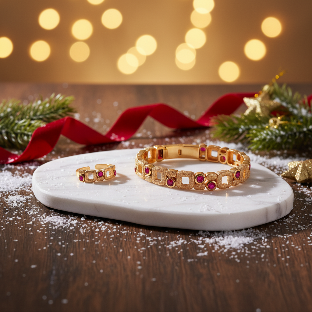 Fuchsia Zirconia Jewelry Set | 18K Gold Plated