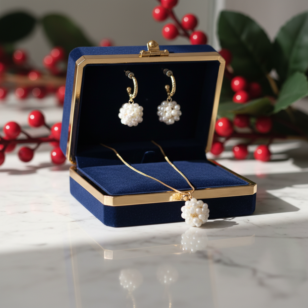 Gold-Plated Jewelry Set with Natural Pearl Cluster