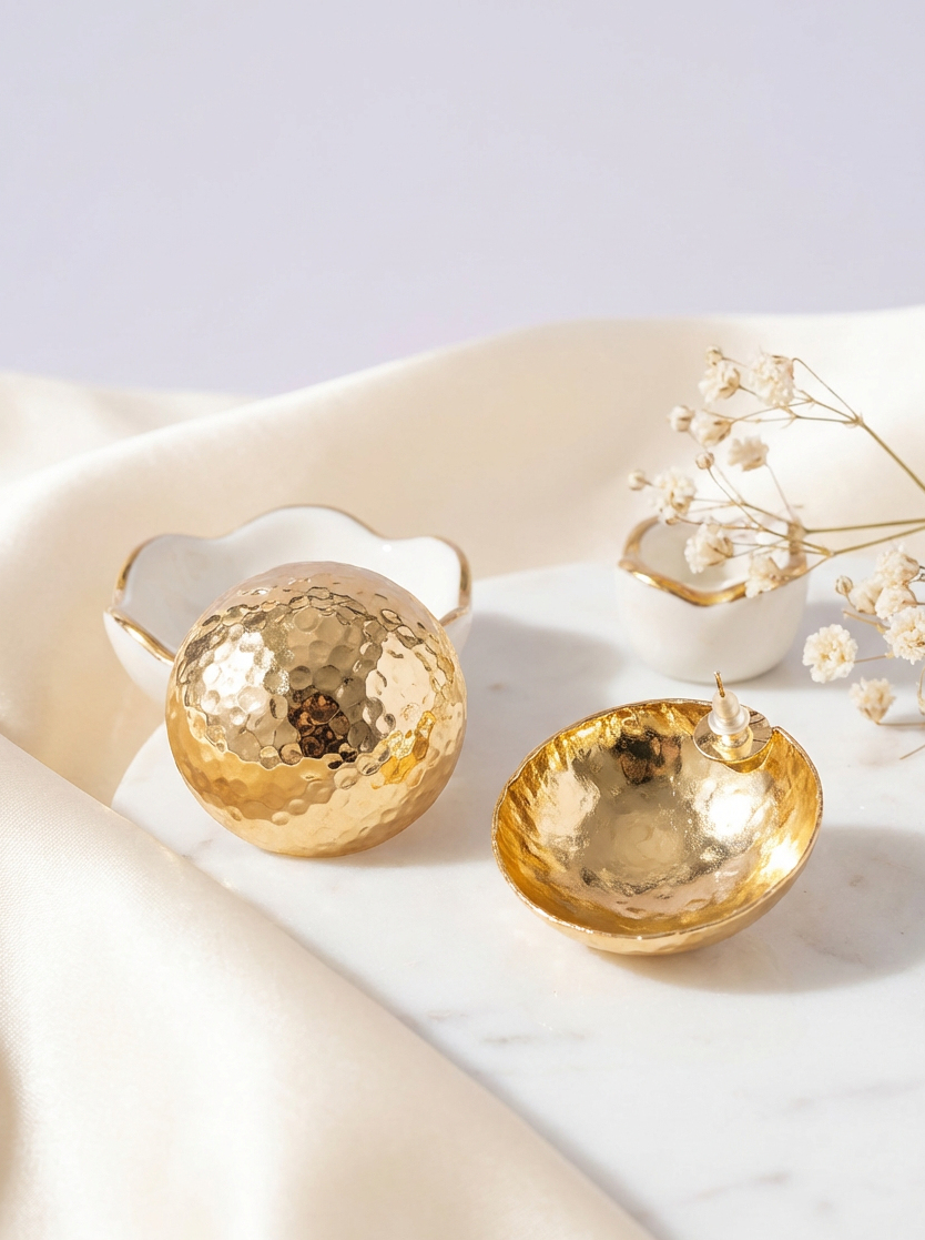 Gold Textured Earrings 4,5 cm | Gold Plated | Modern Elegant Statement Jewellery