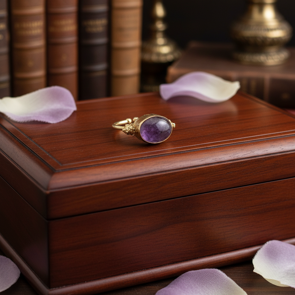 Delicate amethyst adjustable ring 18k gold-plated