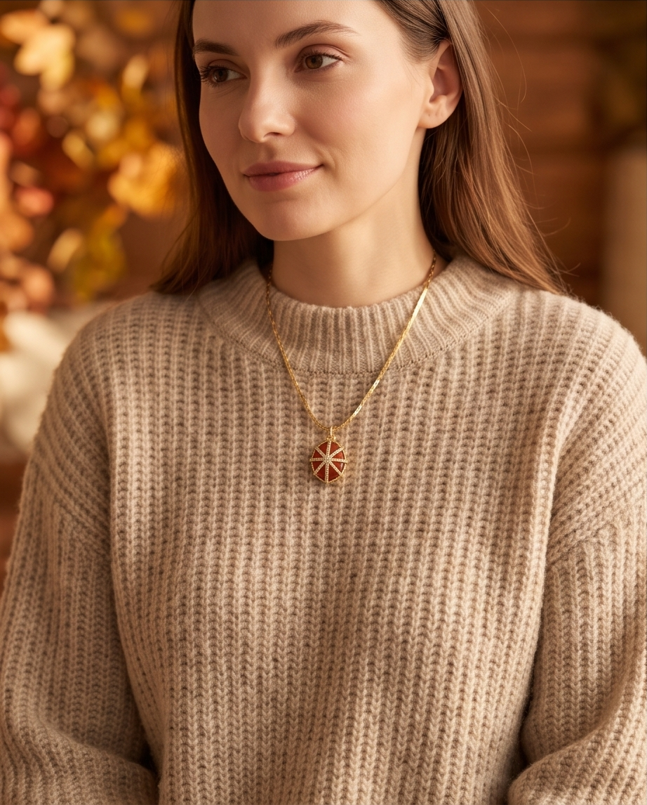Rhodium Carnelian Starburst Necklace 50cm