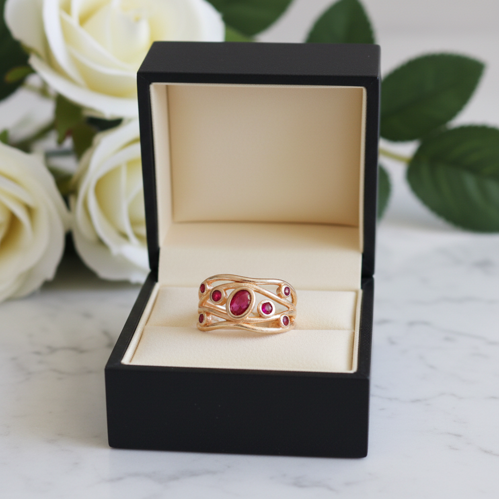 Braided Gold Ring with Pink Zirconia
