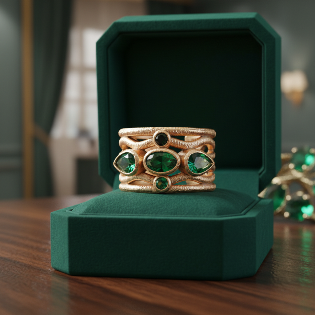 Handmade Gold Ring with Green Zirconia