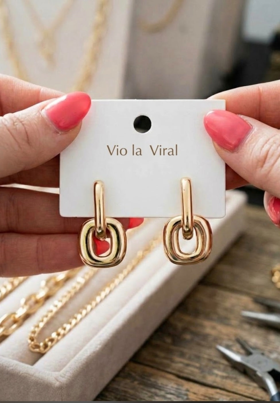 Gold Rhodium Geometric Chain Earrings