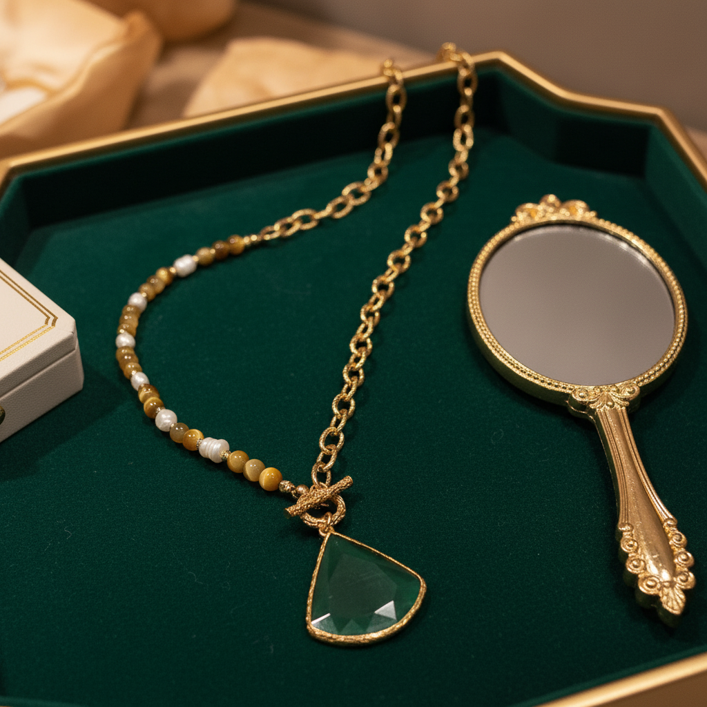 Tiger's Eye, Pearl & Cat's Eye Necklace | 18K Gold Plated