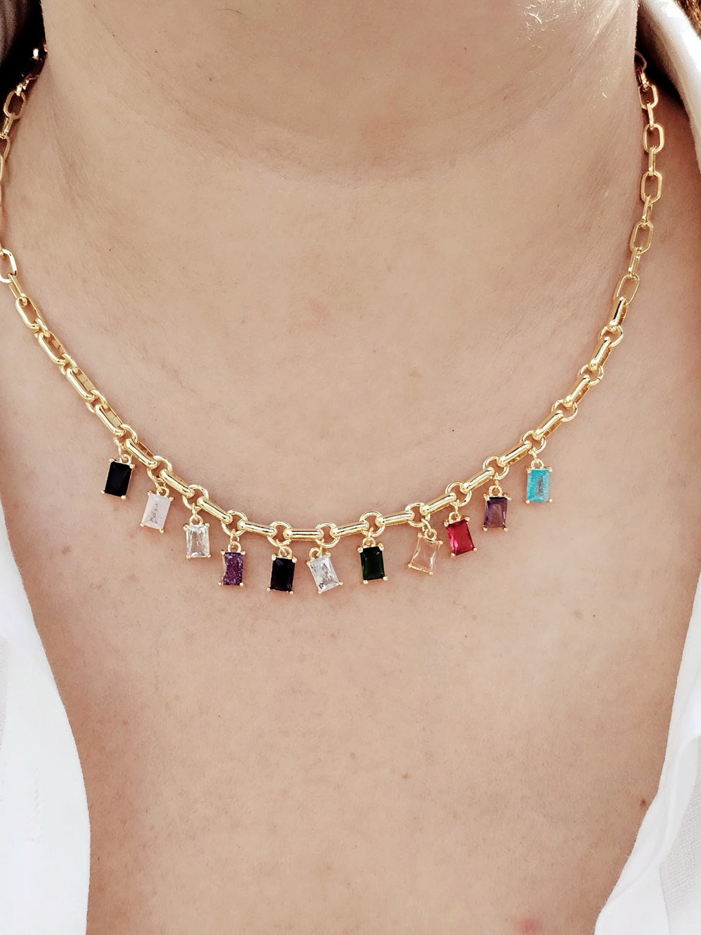 ✨ 14K Gold-Plated Necklace with Colorful Cubic Zirconia ✨