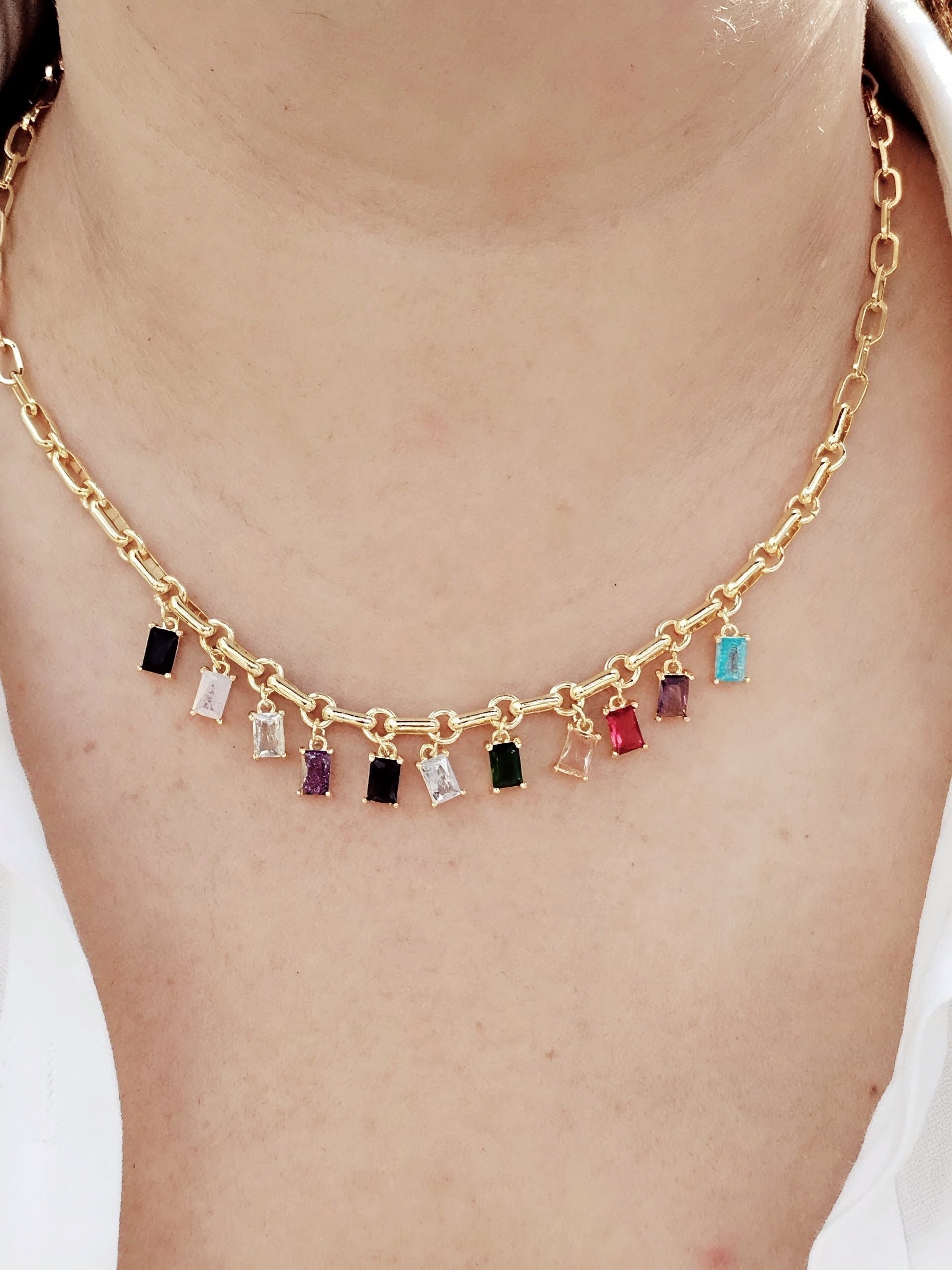 ✨ 14K Gold-Plated Necklace with Colorful Cubic Zirconia ✨