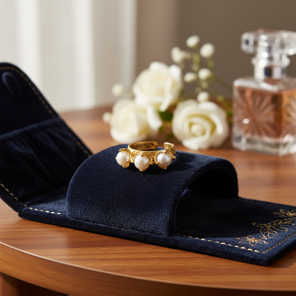 18K Gold-Plated Adjustable Pearl Ring – Natural Pearls Open Design
