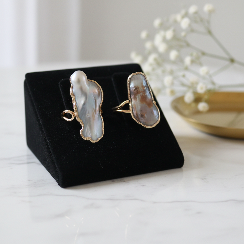 Baroque Pearl Adjustable Ring  18k Gold Plated