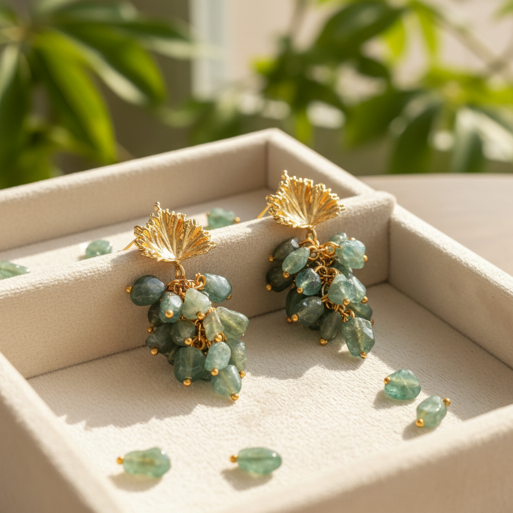 Apatite Grape Cluster Earrings 18k Gold Plated
