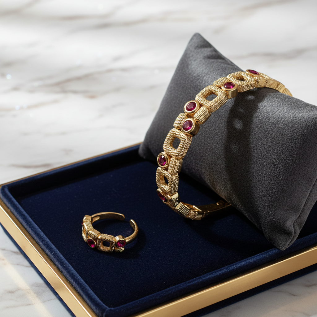 Fuchsia Zirconia Jewelry Set | 18K Gold Plated