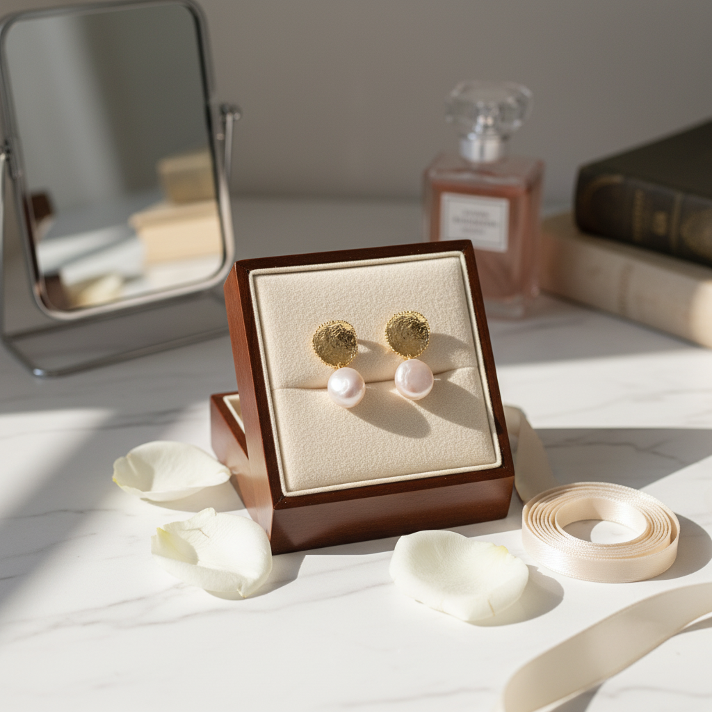 Elegant 18K Gold-Plated Earrings with Genuine Pearl