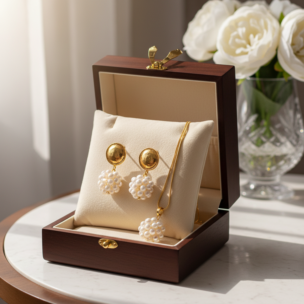 Pearl Cluster Jewelry Set - 18K Gold Plated Elegance