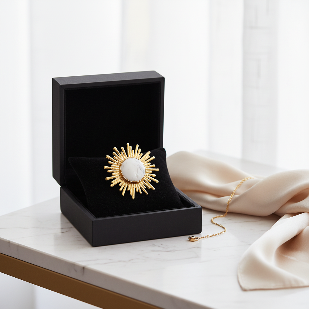 Gold Sun Howlite Ring Adjustable Boho Jewelry