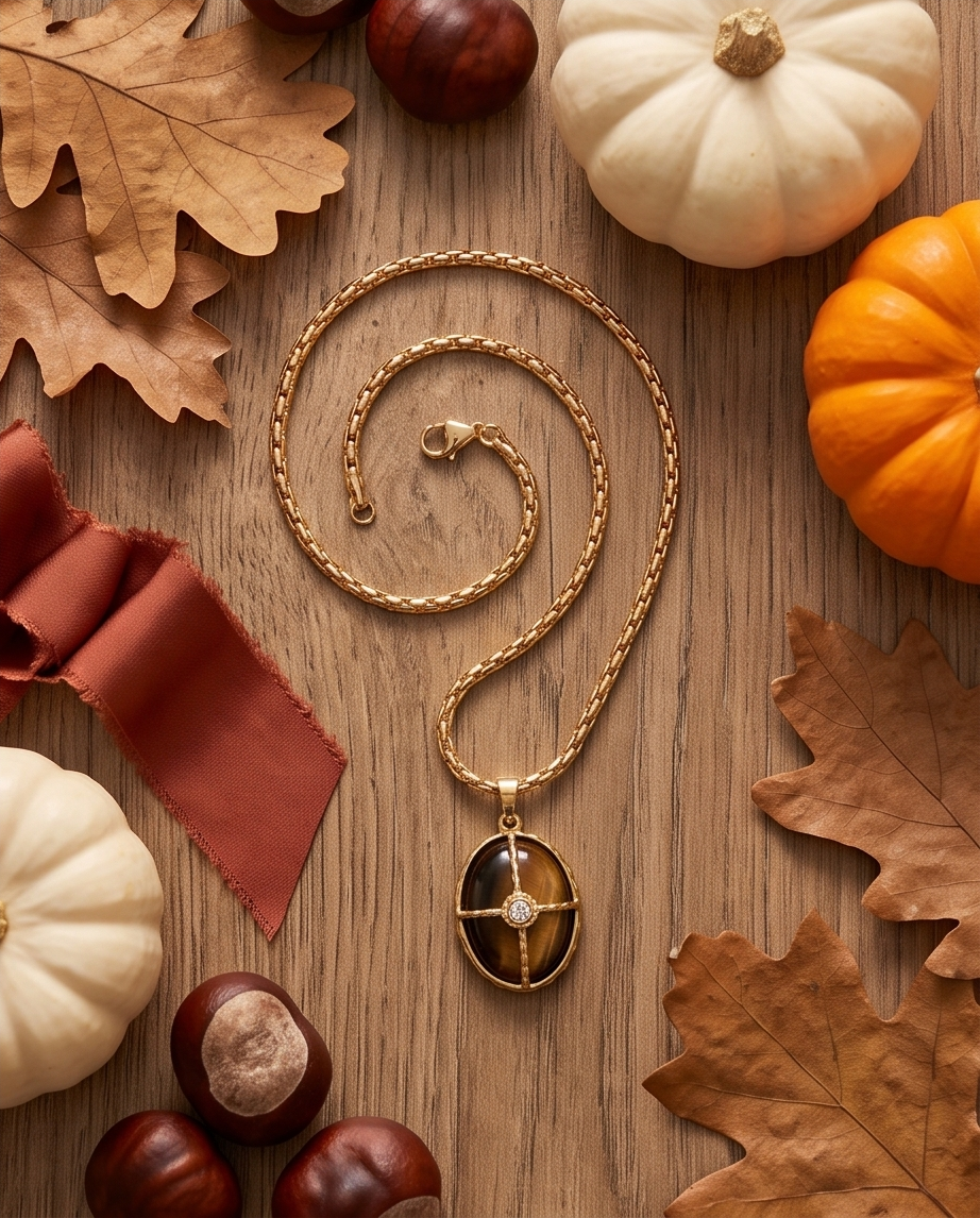 Rhodium Tiger's Eye Oval Pendant Necklace 60cm