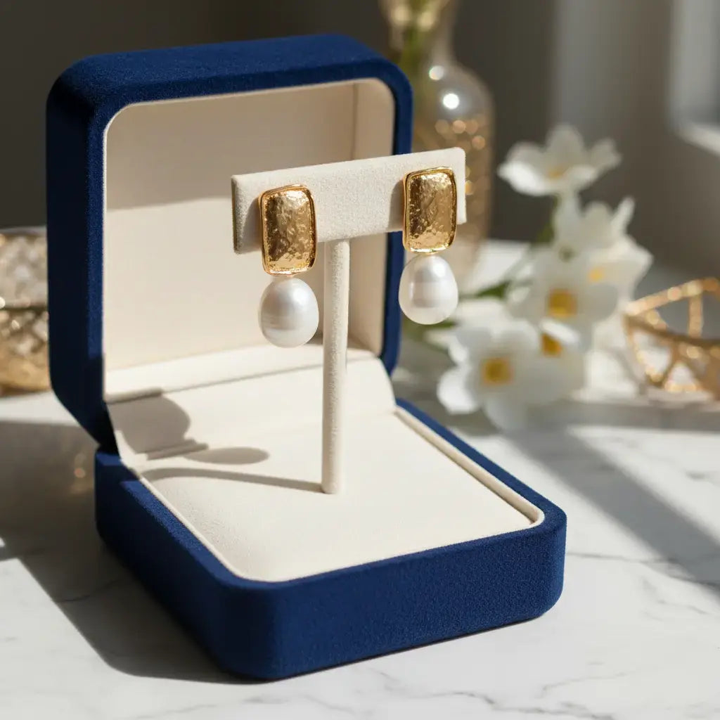 Elegant 18K Gold-Plated Earrings with Genuine Pearl