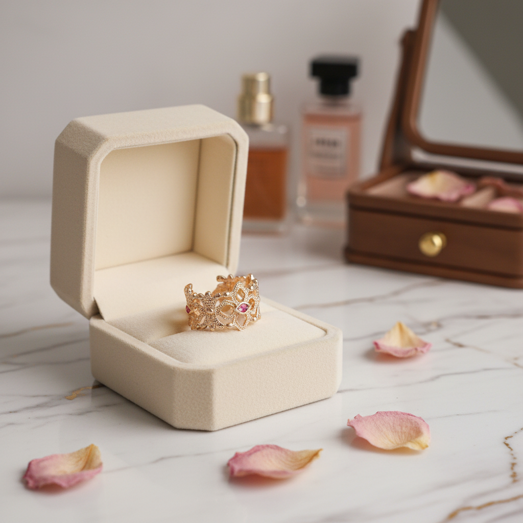 Crown Gold Ring with Pink Zirconia
