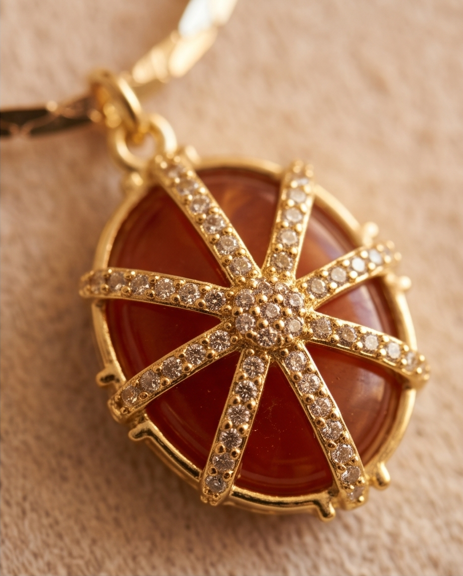 Rhodium Carnelian Starburst Necklace 50cm
