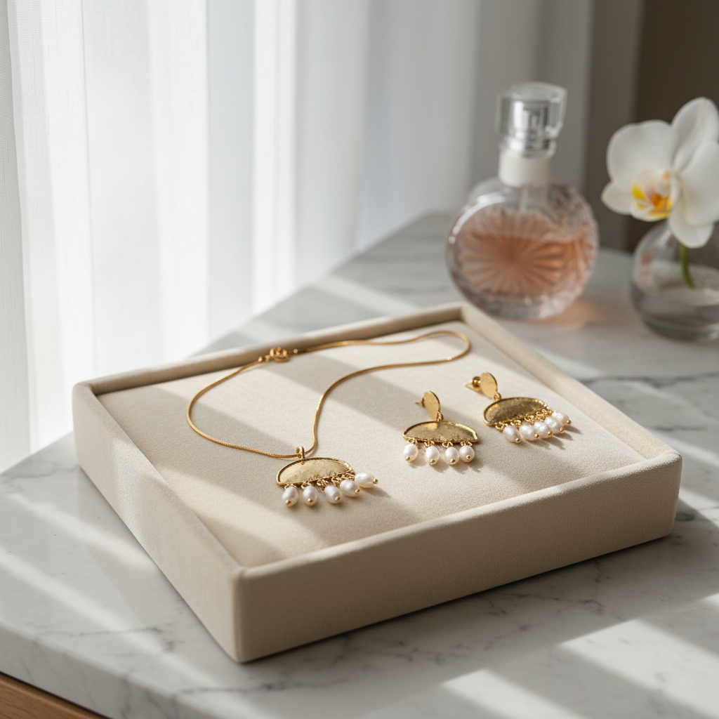 Gold Plated Set with Natural Pearls – Elegant Design