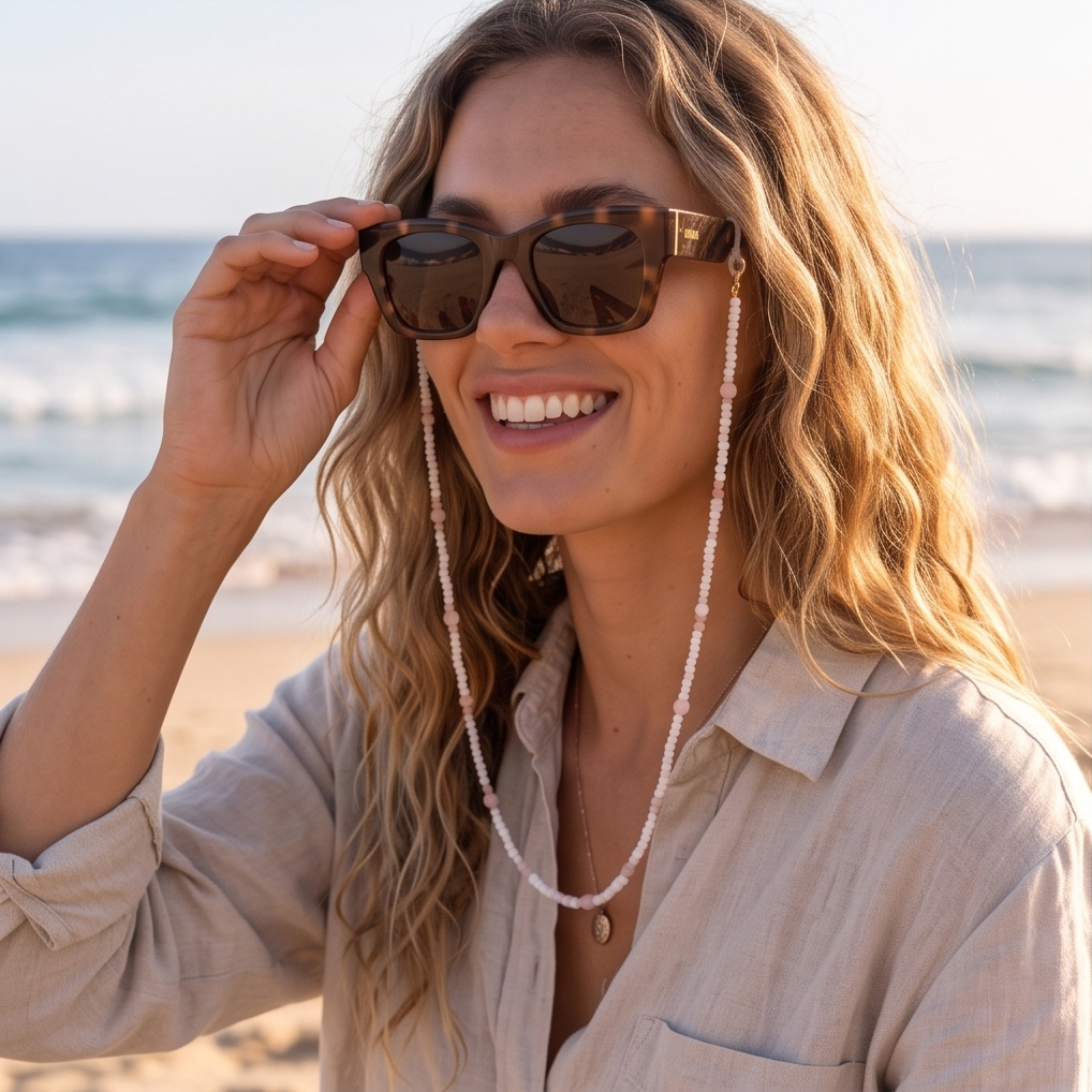 Handmade Natural Rose Quartz Glasses Chain – Style, Safety & Gentle Energy