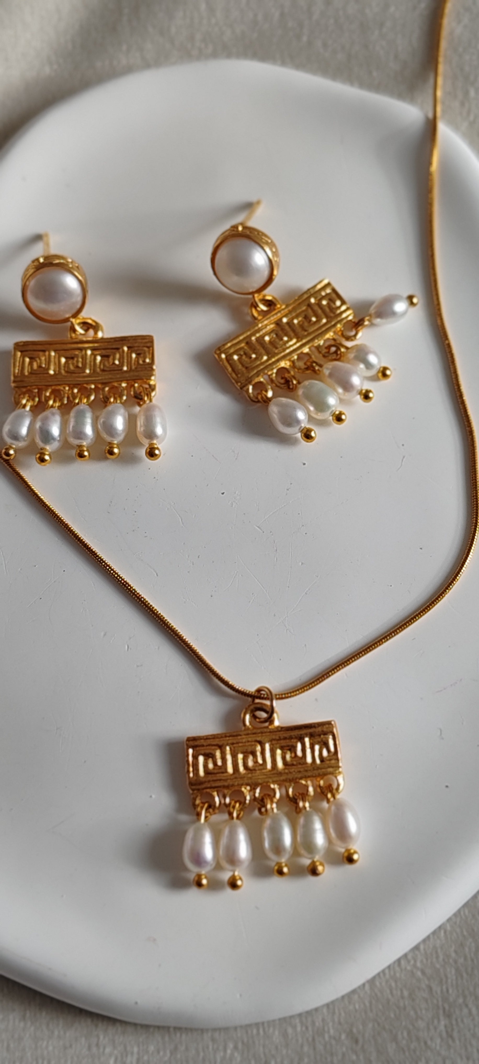 Gold-Plated Greek Style Set with Natural Pearls