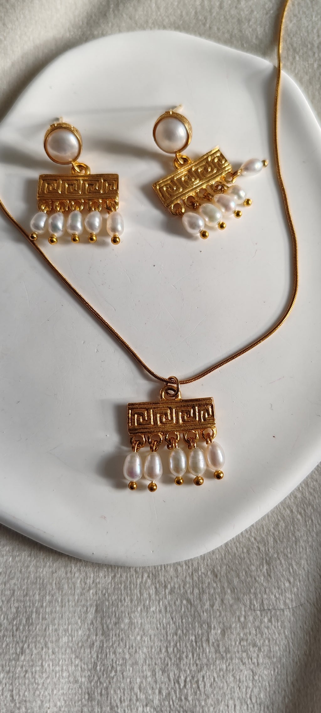 Gold-Plated Greek Style Set with Natural Pearls