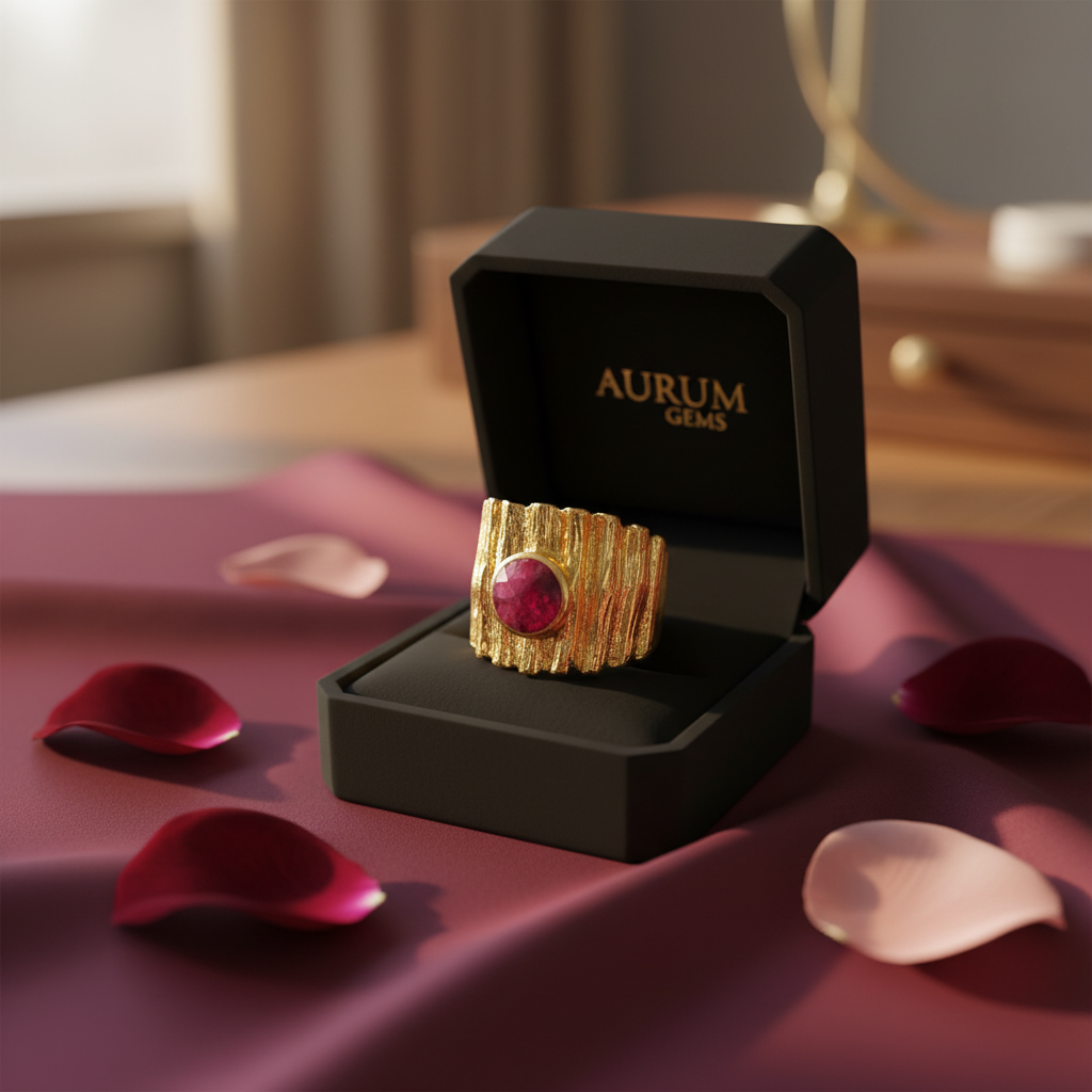 Raw Raspberry Ruby Ring - Adjustable Gold Plated ❤️🖤