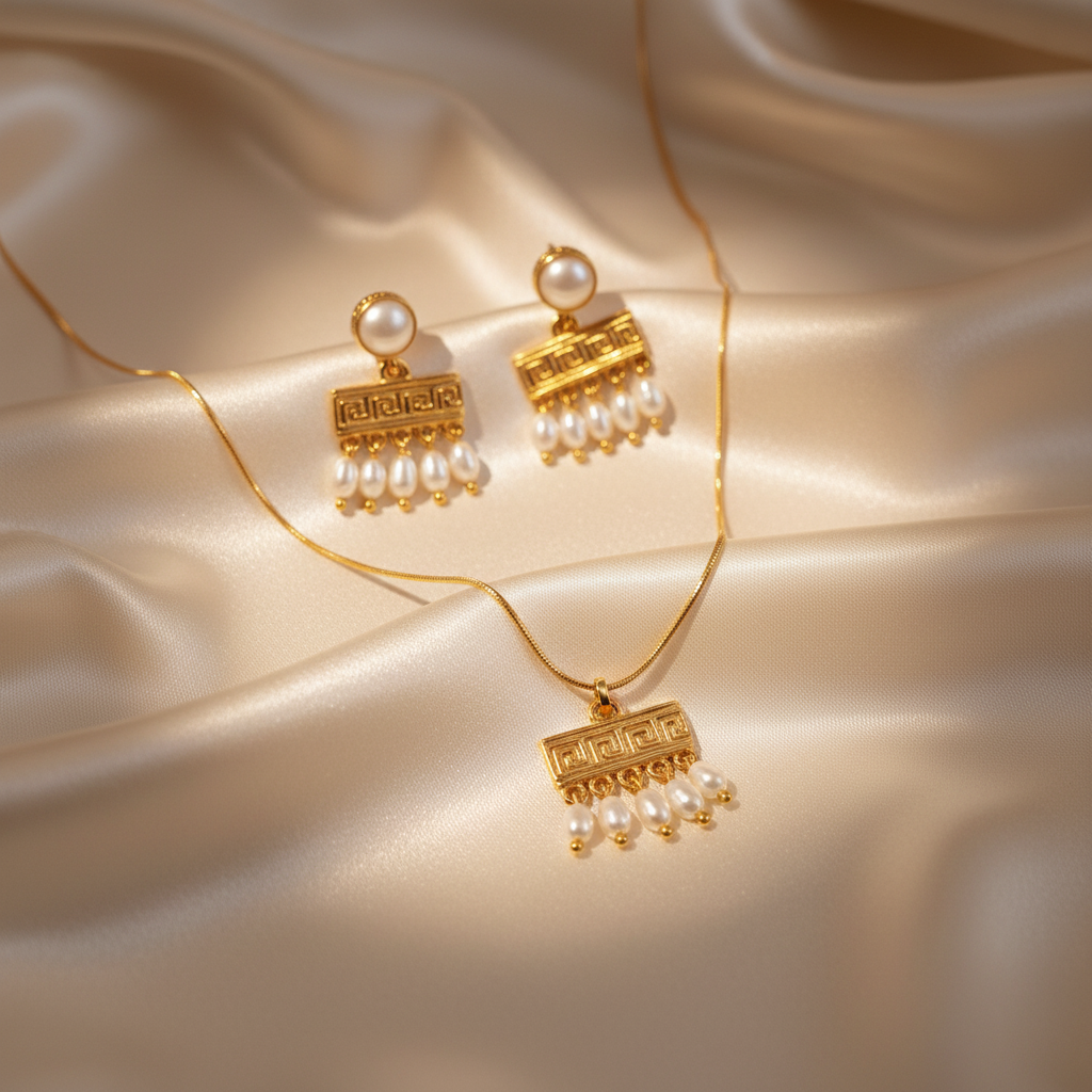 Gold-Plated Greek Style Set with Natural Pearls