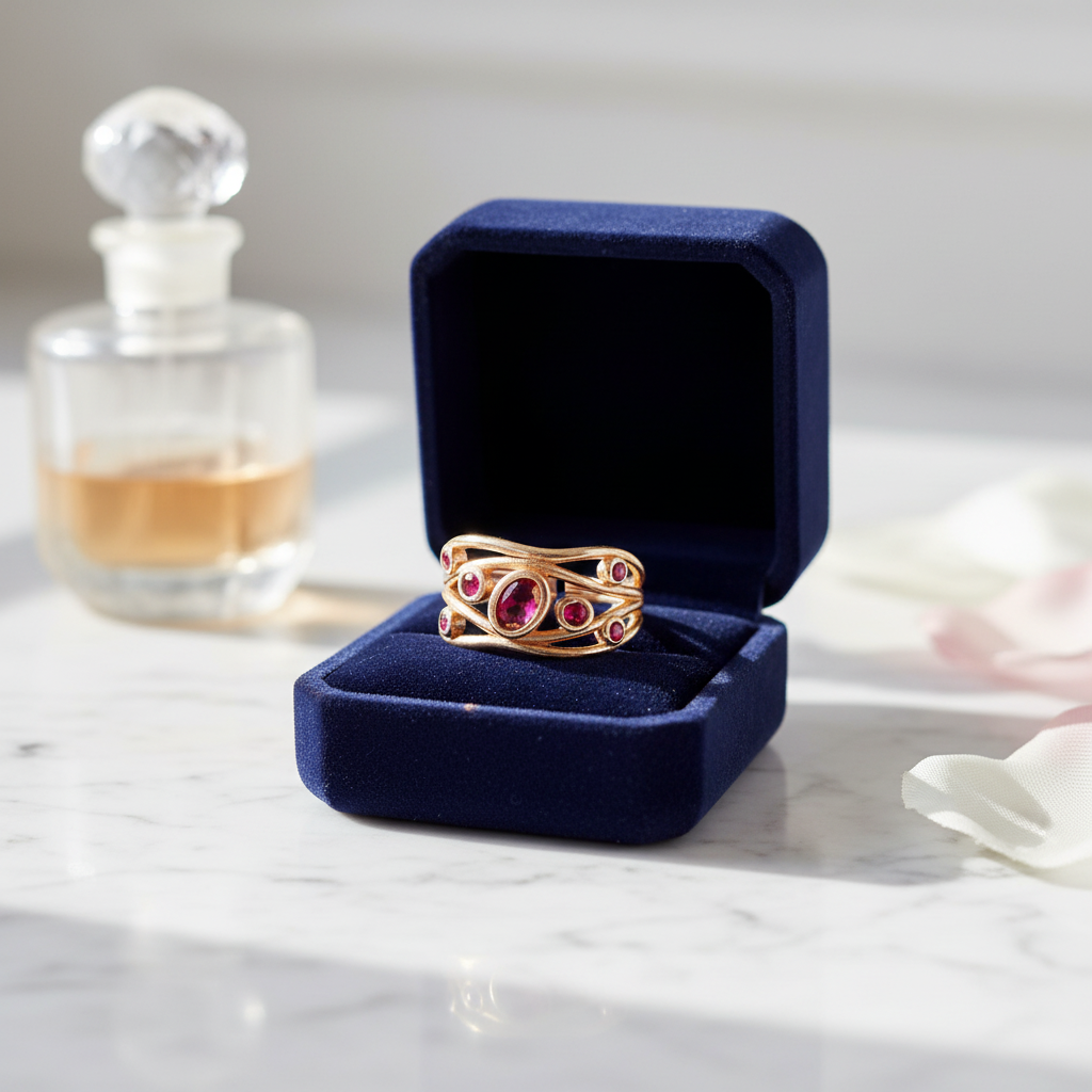 Braided Gold Ring with Pink Zirconia