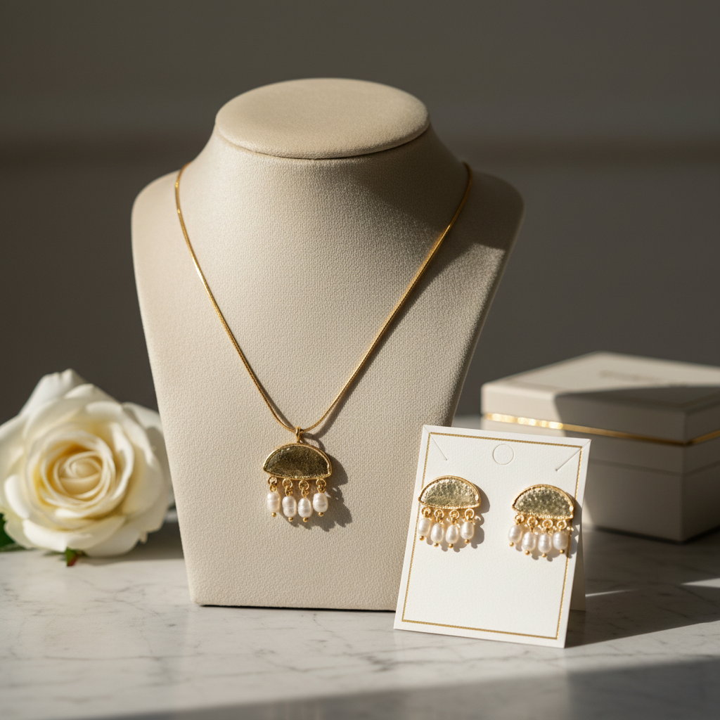 Gold Plated Set with Natural Pearls – Elegant Design
