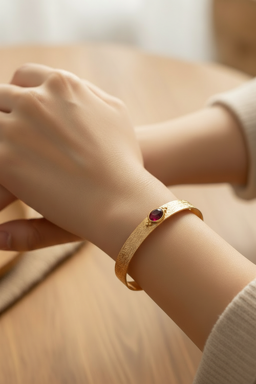 Amethyst Adjustable Cuff Bracelet 18K Gold Plated
