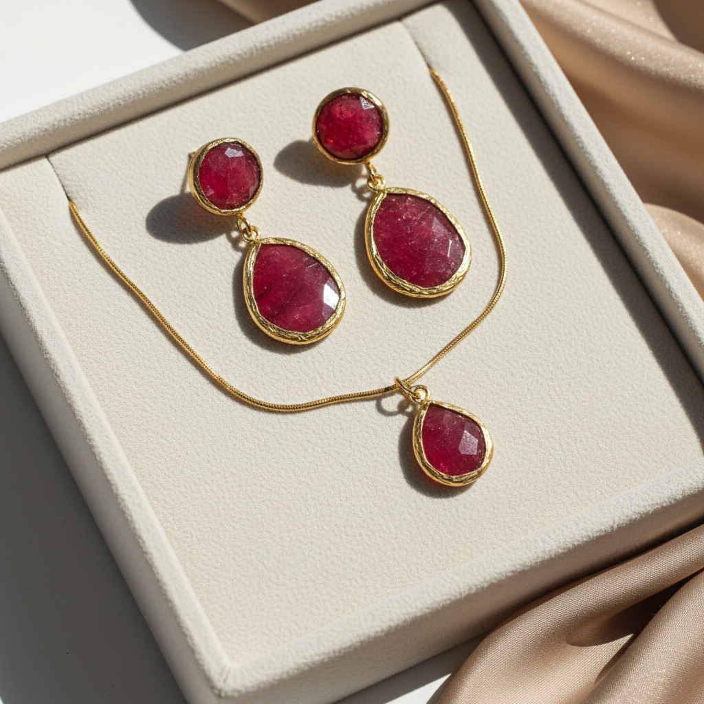 Raw Raspberry Ruby Gold Necklace