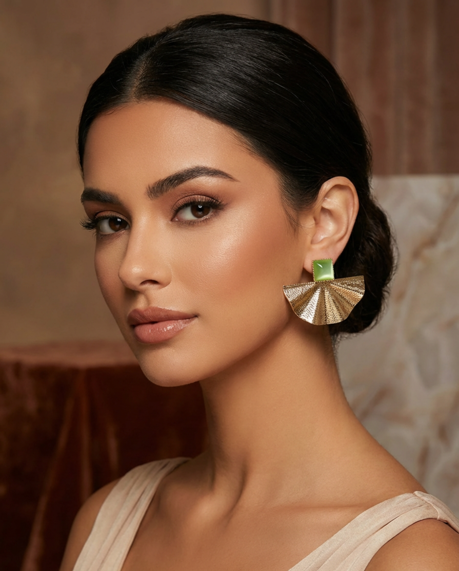 Artisan Fan Earrings – Gold & Natural Stone Collection