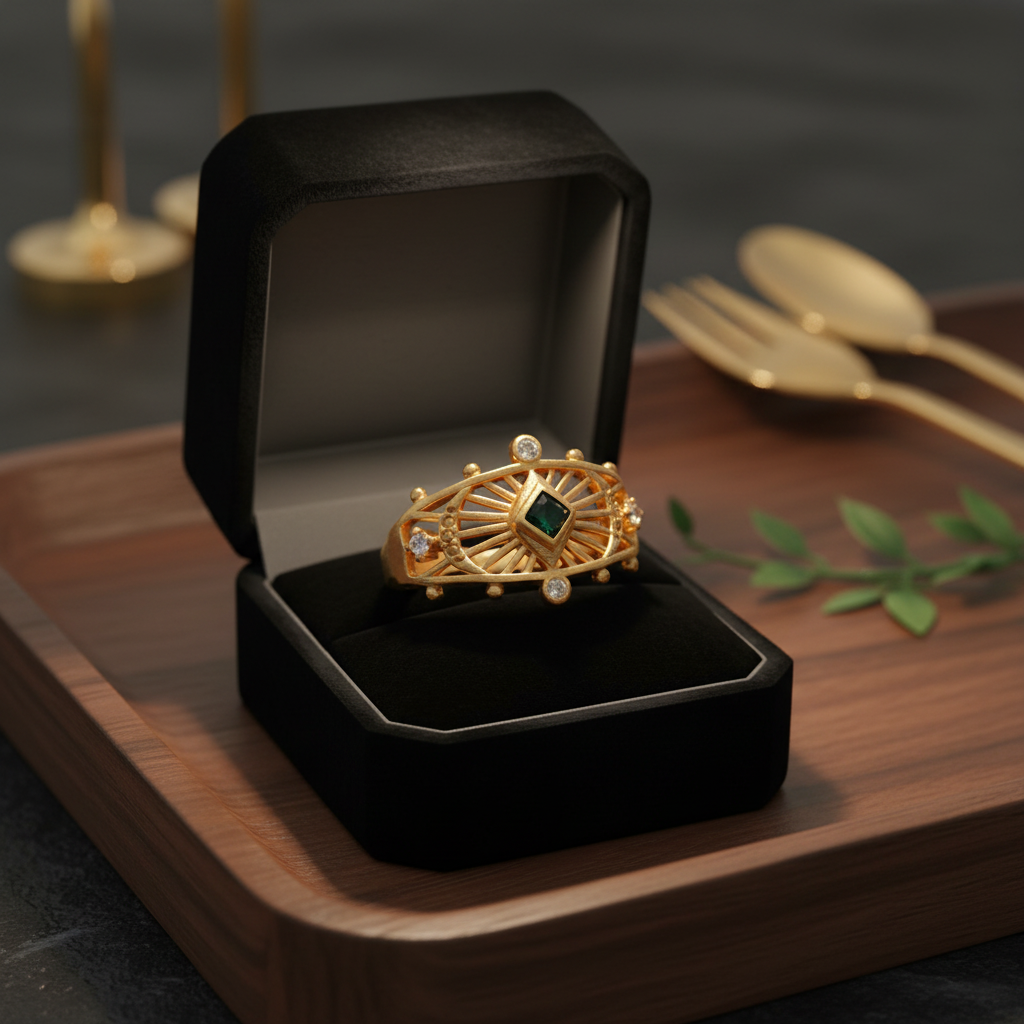 Art Deco Gold Ring with Green Zirconia