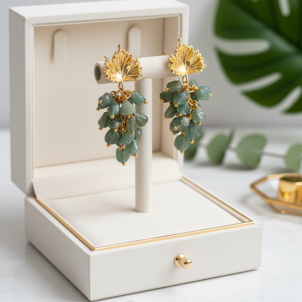 Apatite Grape Cluster Earrings 18k Gold Plated