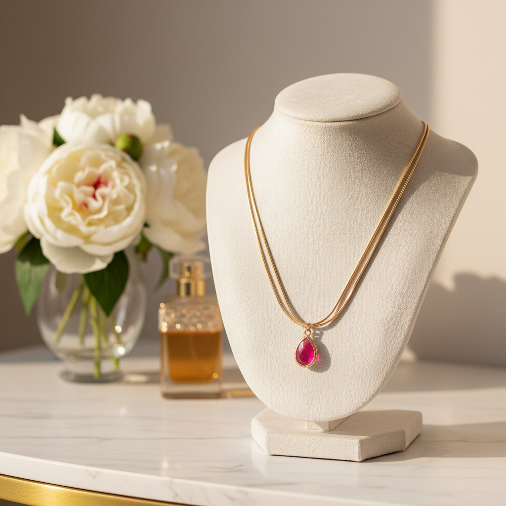 Raw Raspberry Ruby Gold Necklace